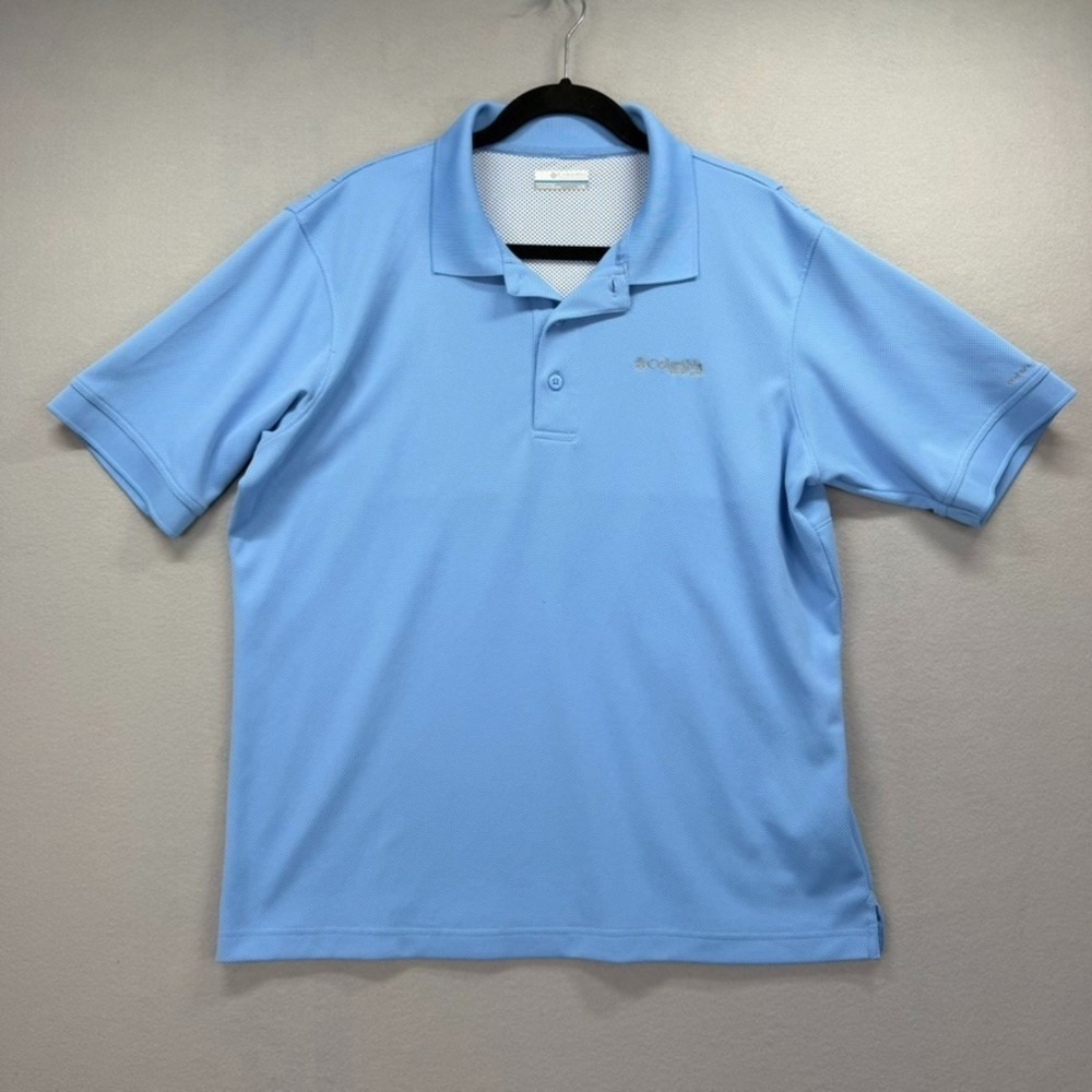 Columbia PFG Polo Shirt‎ Mens Large Blue Omni-Wick Omni Shade Golf Performance